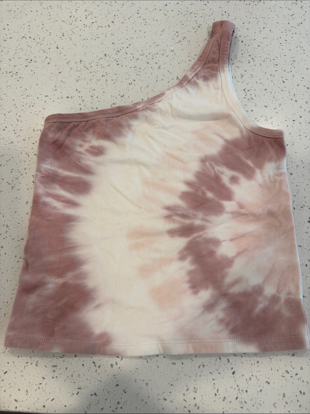 American Eagle Outfitters One-Shoulder Tie-Dye Tank in Dusty Rose & White